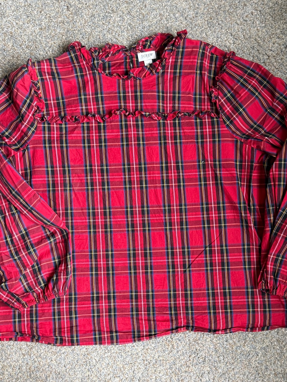 J. Crew women’s Red Plaid Ruffle-Yoke Top size XXL